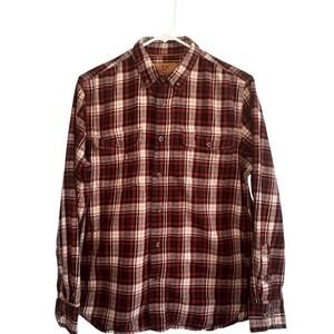 Outdoor Life Mens Flannel Shirt Medium Burgundy Plaid Button Down Long Sleeve